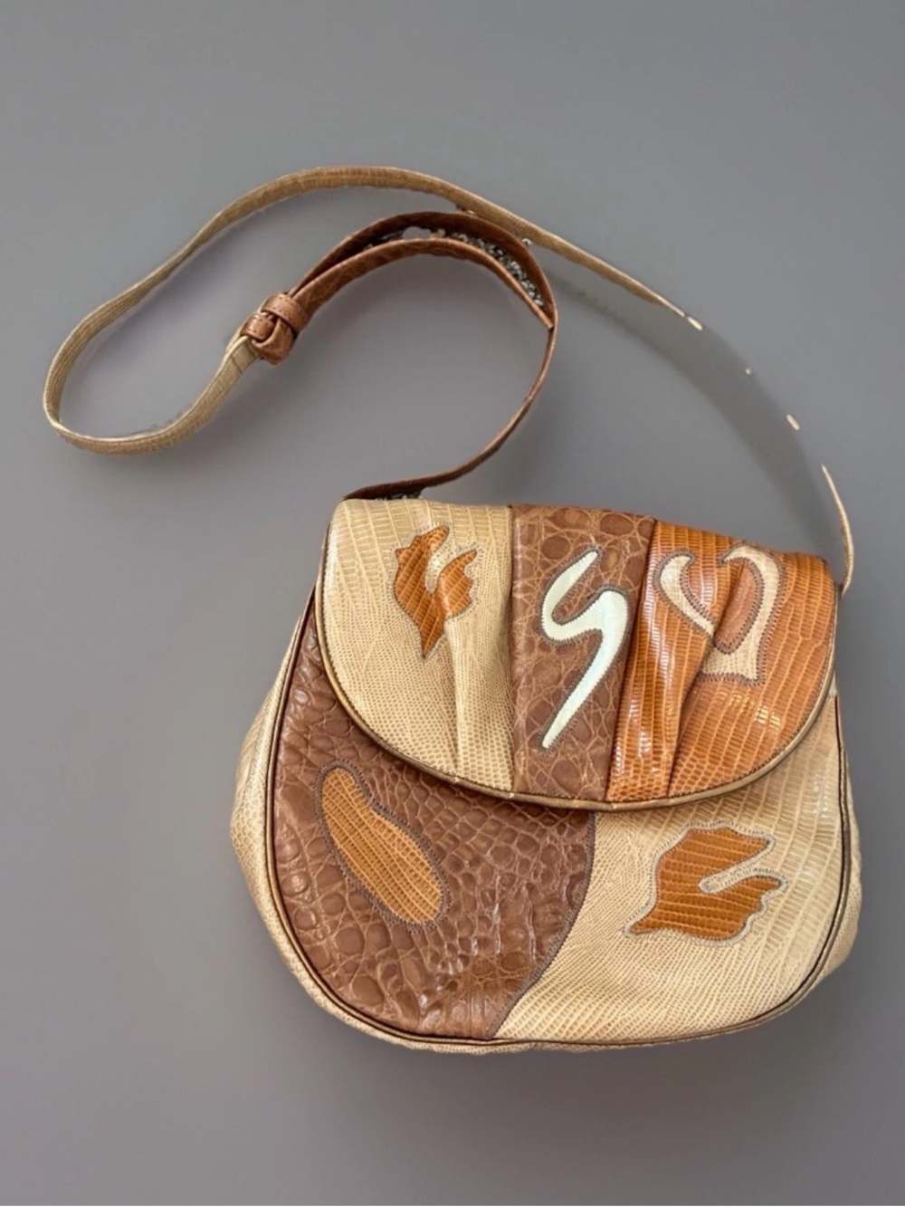 Vintage Sharif exotic and rare Neutral Patchwork Crossbody bag